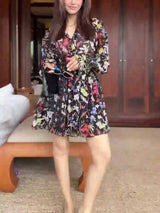 Unique Printed Belt Dress