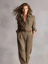 Women's Brown Sophisticated Tweed - Texture Plaid Utility Jumpsuit (without belt) MDA0167I2I