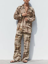 Unique Print Shirt And Wide Leg Pants Suit-Shirt