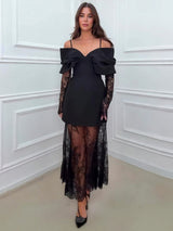 Elegant Detachable Lace Sleeve Dress Set