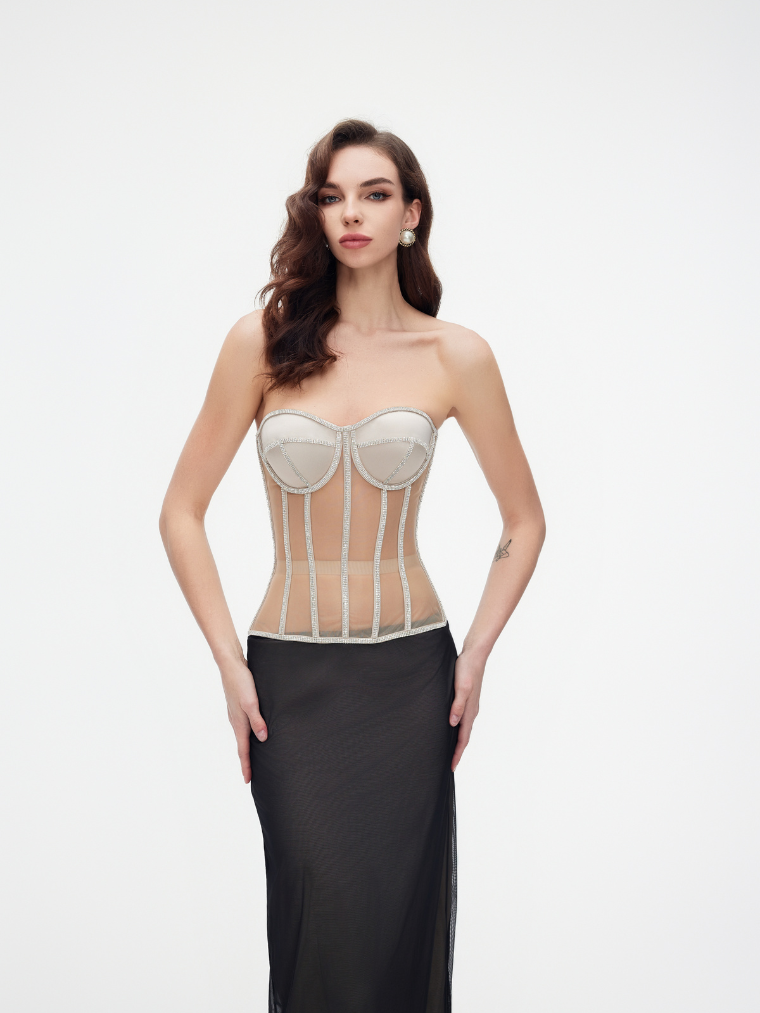 Beige Secret-Form Bra with Rhinestones
