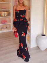 Romantic Floral Print Long Skirt