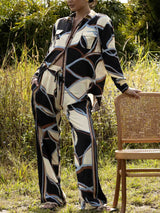 Unique Abstract Pattern Print Button-down Long-sleeved Shirt