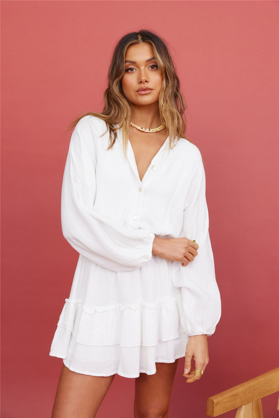 Peach Sunsets Dress White