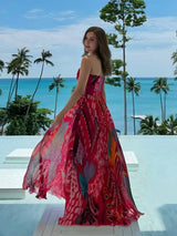 Unique Print A-Line Sling Maxi Dress