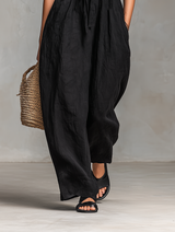 Women's Minimalist Loose-fitting Linen Blend Strapless Jumpsuit With Tie Closure MDZ2024A9Y