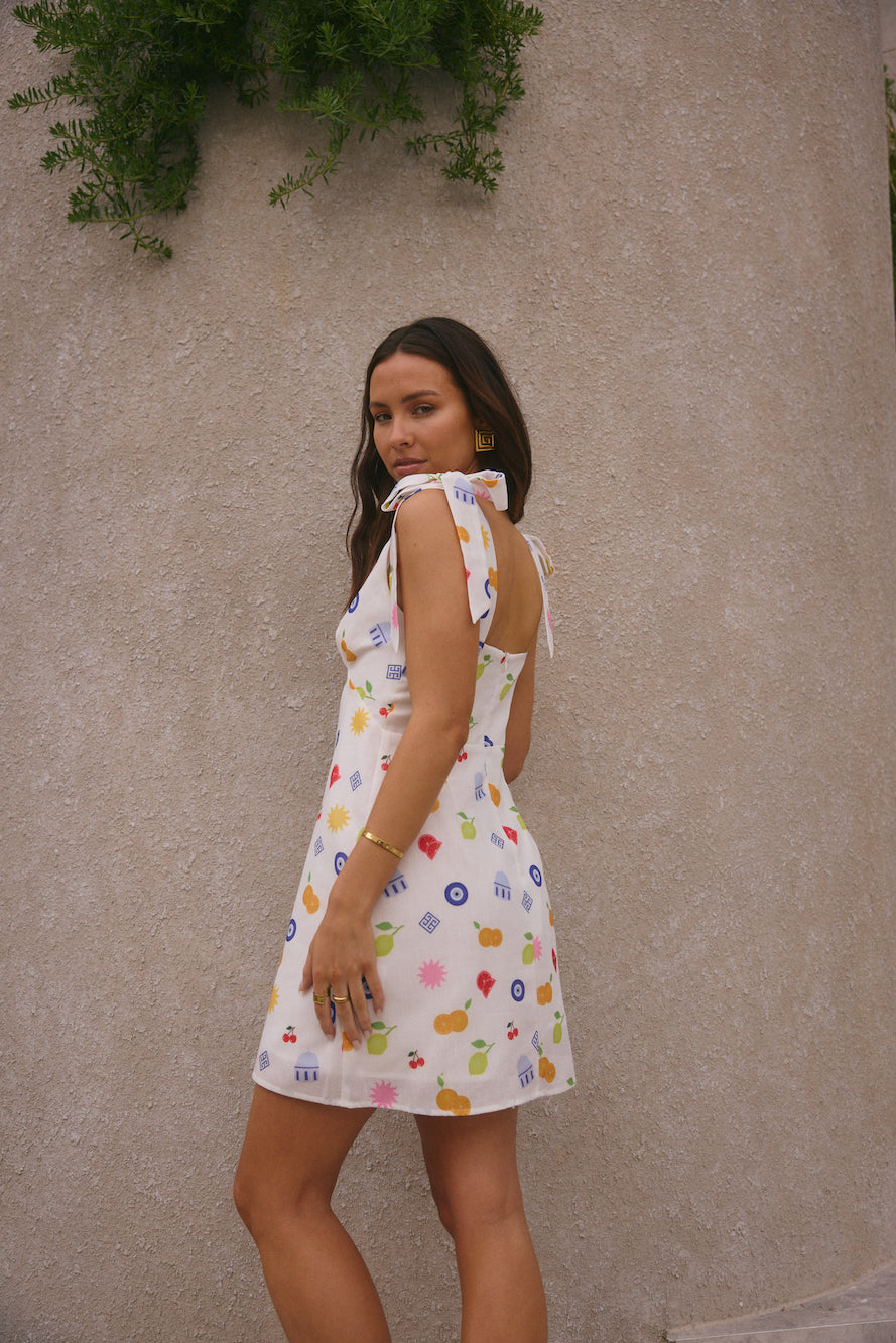 ARESS MILANO On Vacay Mini Dress Santorini Print