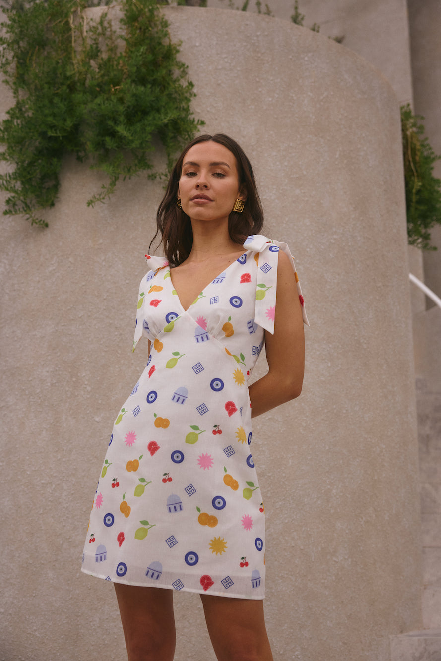ARESS MILANO On Vacay Mini Dress Santorini Print