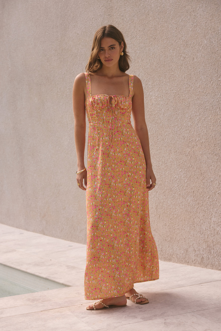 ARESS MILANO Florence Satin Maxi Dress Orange