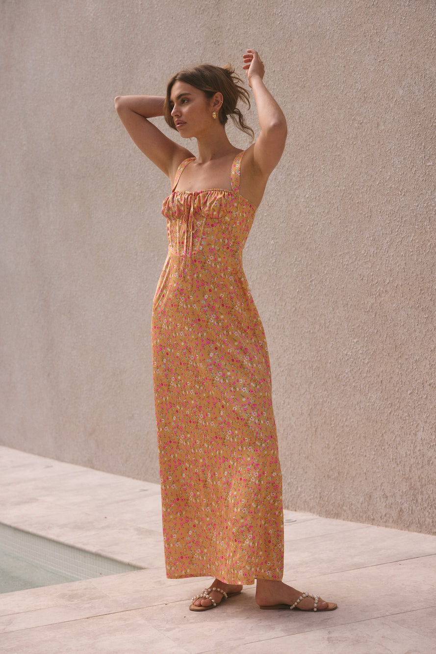 ARESS MILANO Florence Satin Maxi Dress Orange