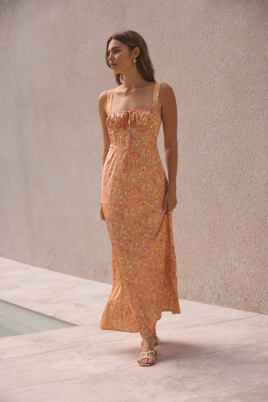 ARESS MILANO Florence Satin Maxi Dress Orange