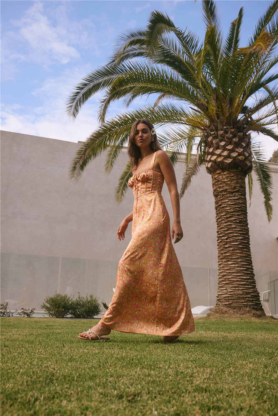 ARESS MILANO Florence Satin Maxi Dress Orange