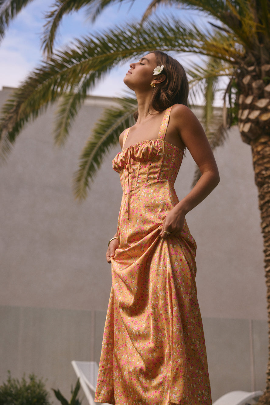 ARESS MILANO Florence Satin Maxi Dress Orange