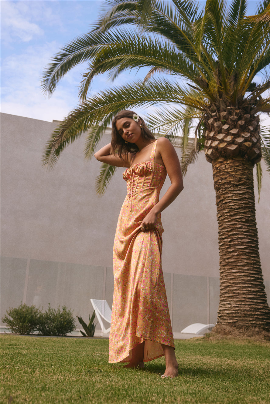 ARESS MILANO Florence Satin Maxi Dress Orange