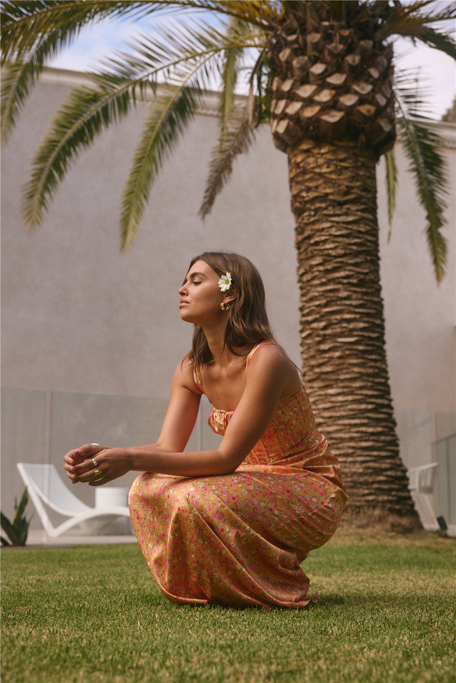 ARESS MILANO Florence Satin Maxi Dress Orange