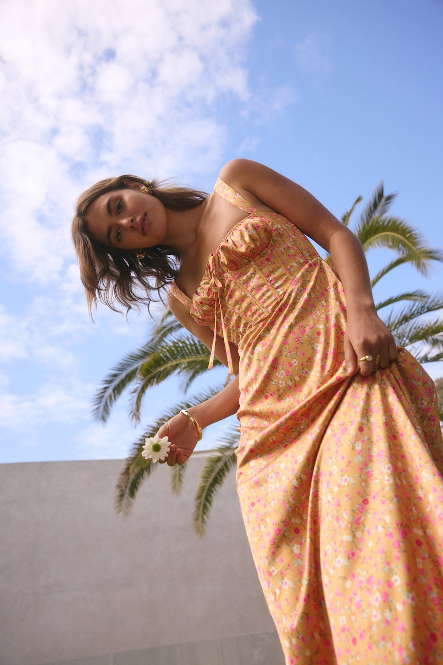 ARESS MILANO Florence Satin Maxi Dress Orange