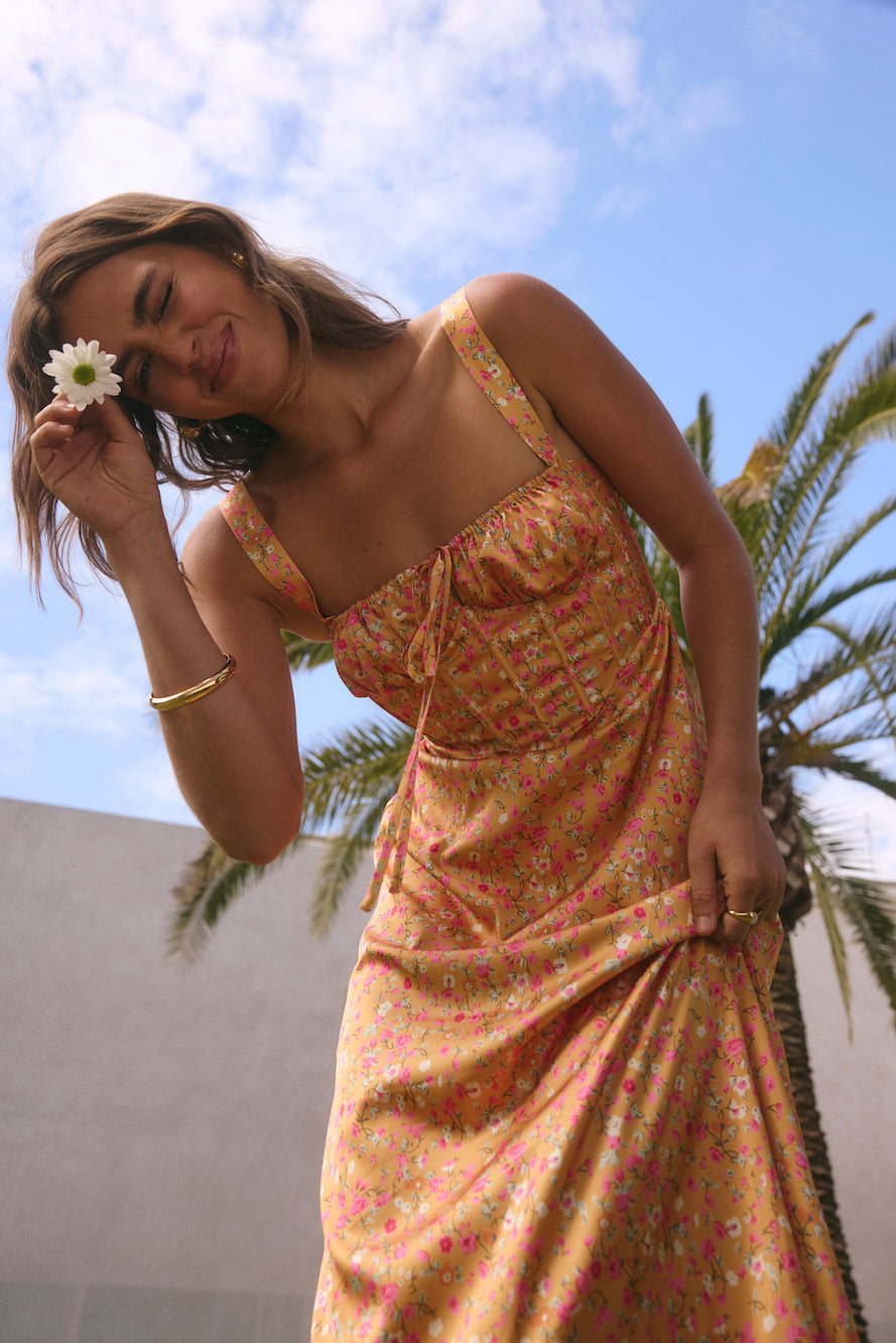 ARESS MILANO Florence Satin Maxi Dress Orange