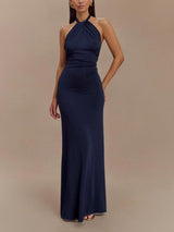 Slinky Halter Maxi Dress - Navy