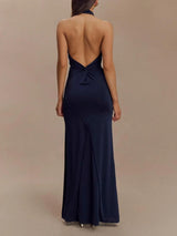 Slinky Halter Maxi Dress - Navy