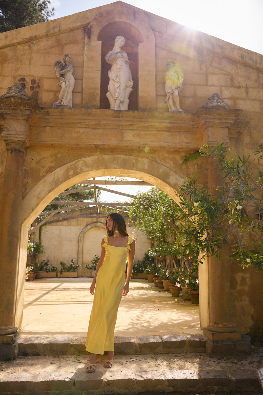 ARESS MILANO Belinda Satin Maxi Dress Yellow