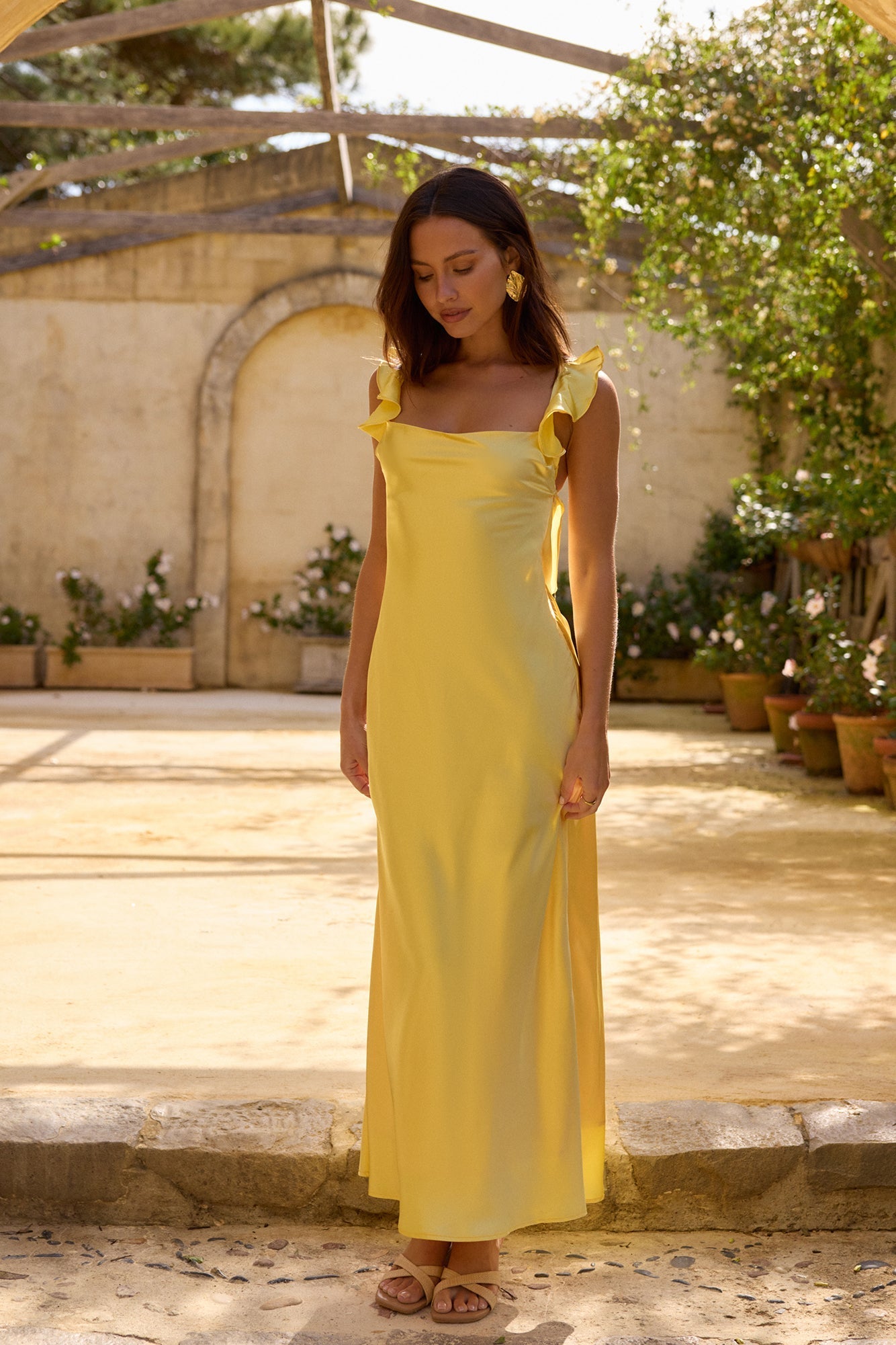 ARESS MILANO Belinda Satin Maxi Dress Yellow