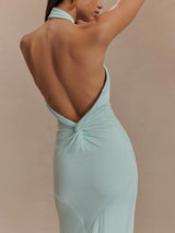 Slinky Halter Maxi Dress - Lagoon