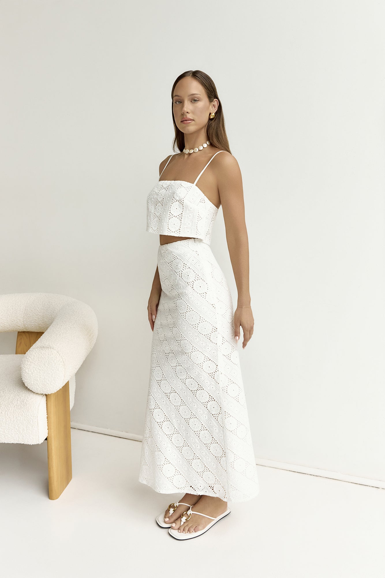 Island Calm Embroidered Crop Top White