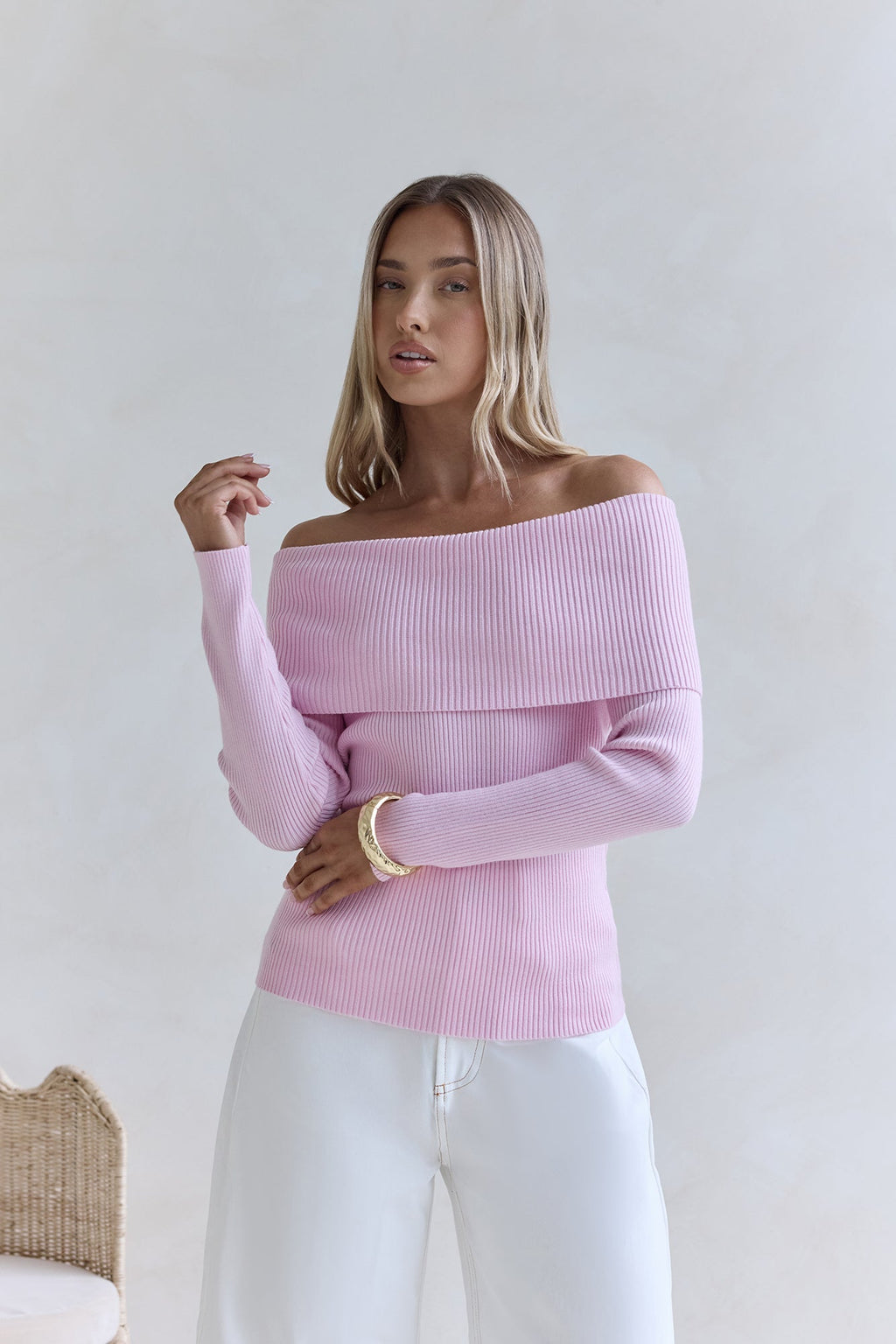 Dreamwave Off Shoulder Knit Top Pink