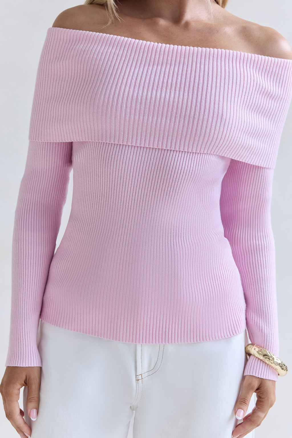 Dreamwave Off Shoulder Knit Top Pink