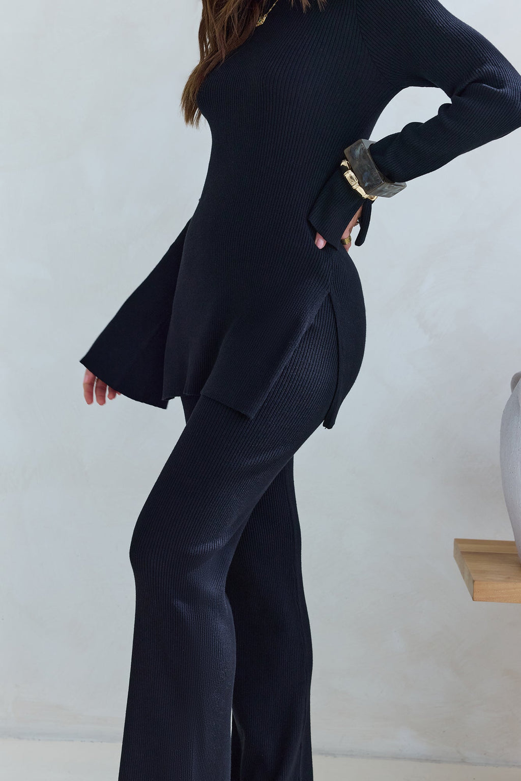 Cosy Holidays Long Sleeve Ribbed Top Black