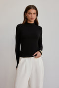 BASE Form Luxe Knit Simple High Neck Long Sleeve Top Black