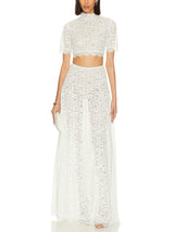 Elegant Hollow Lace Wide Swing Skirt