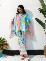 Unique oil painting coconut tree print bat sleeve shirt