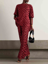 Elegant Textured Loose-Fit Short-Sleeve Blouse