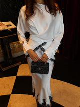 Elegant Satin Lace-trimmed Wrap Top Two-piece Set