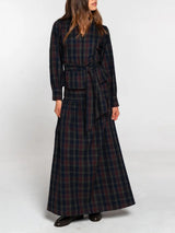 Retro Plaid Print Tie-belt Shirt