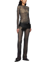 Artistic Abstract Print Sheer Knit Long-Sleeve Top