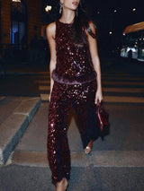 Exquisite Sequined Fuzzy Hem Tank Top