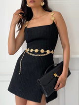 Elegant Square Neck Slit Mini Dress