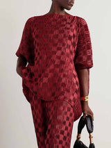 Elegant Textured Loose-Fit Short-Sleeve Blouse