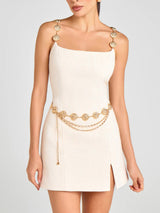 Elegant Square Neck Slit Mini Dress