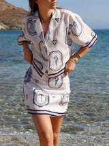 Retro Seashell Print A-line Mini Skirt