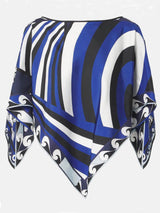 Unique Rainbow Print Satin Loose-Fit Blouse