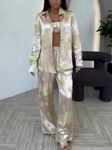 Exquisite Satin Gradient Print Wide-leg Pants