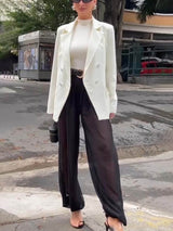 Classic Autumn Avenue Chiffon See-Through Elastic Waist Aladdin Bloomers Pants