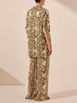 Modern Feel Satin Unique Snake Print Button Down Loose Shirt