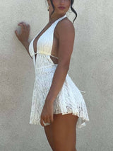 Deep V-Backless Lace Mini Jumpsuit