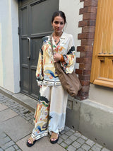 Modern Unique Satin Landscape Print Loose Oversized Shirt