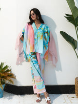 Unique oil painting coconut tree print bat sleeve shirt