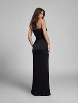 Elegant Strapless Draped Satin Maxi Dress